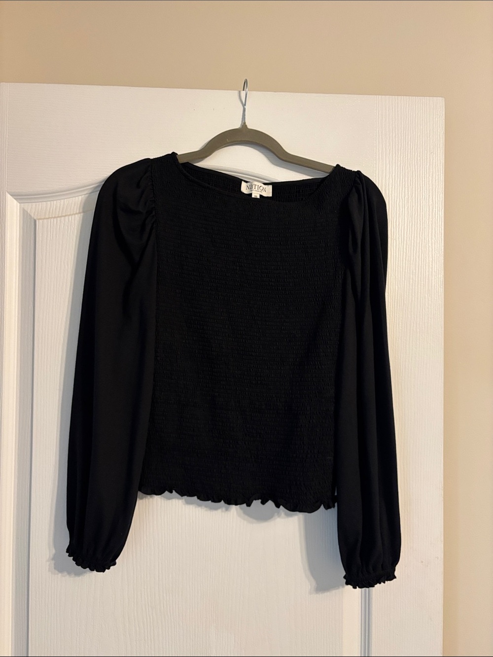Nation LTD Black Long-Sleeve Smocked Top